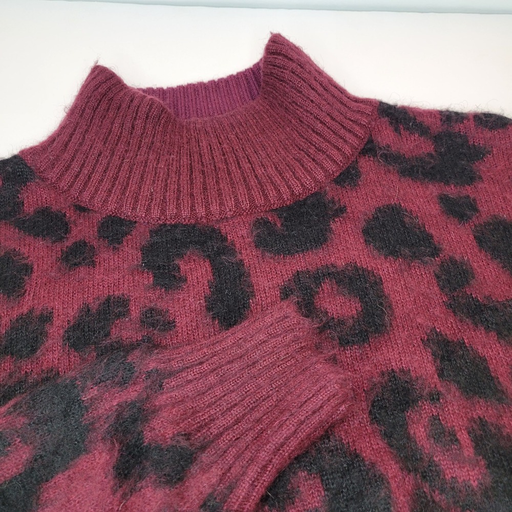Sweaty Betty Sweater Women S Burgundy Excellent Leopard Mohair Mock Neck SB-6813